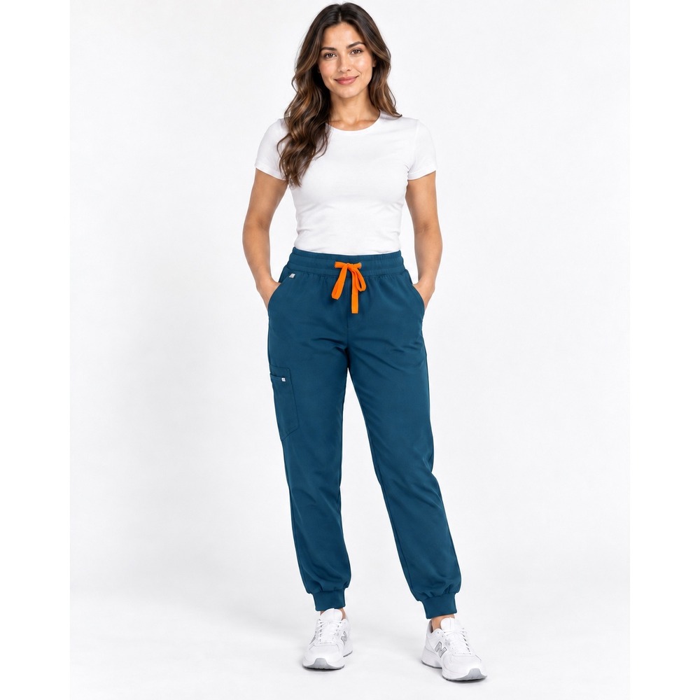 FIGS Zamora Jogger Scrub Pants Teal Blue Orange Drawstring Large L FIONx